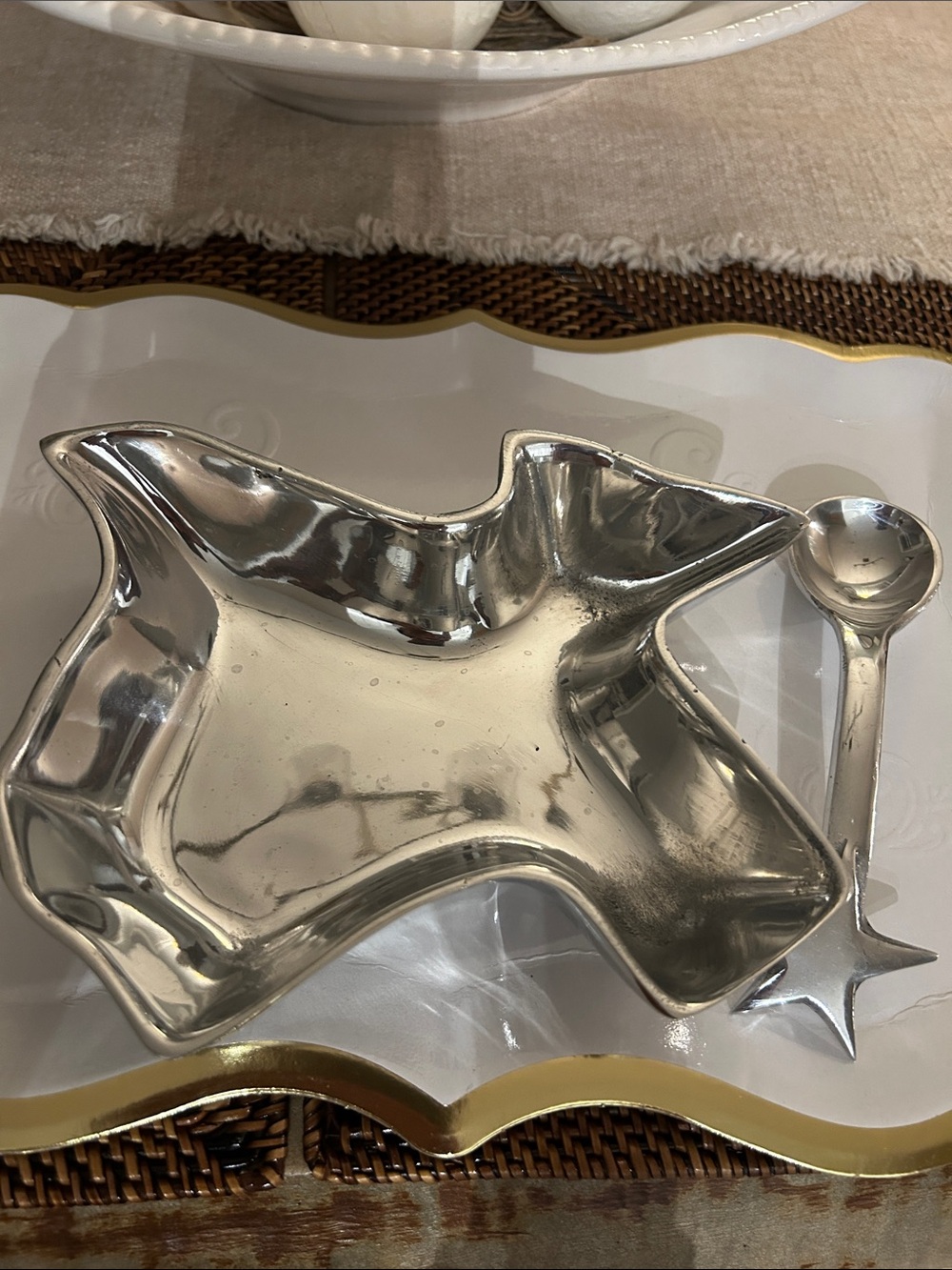 TEXAS Shaped silver Serving Dish with Matching Spoon